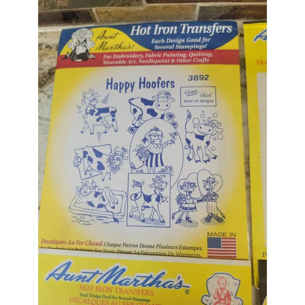 Vtg Aunt Martha Hot Iron Transfers Lot 4 Embroidery Patterns Country Farm Decor